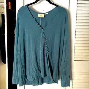 Anthropologie Maeve long sleeve wrap style button front blouse covered buttons